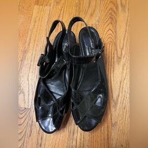 Robert Clergerie Patent Black Leather Sandals Flatforms